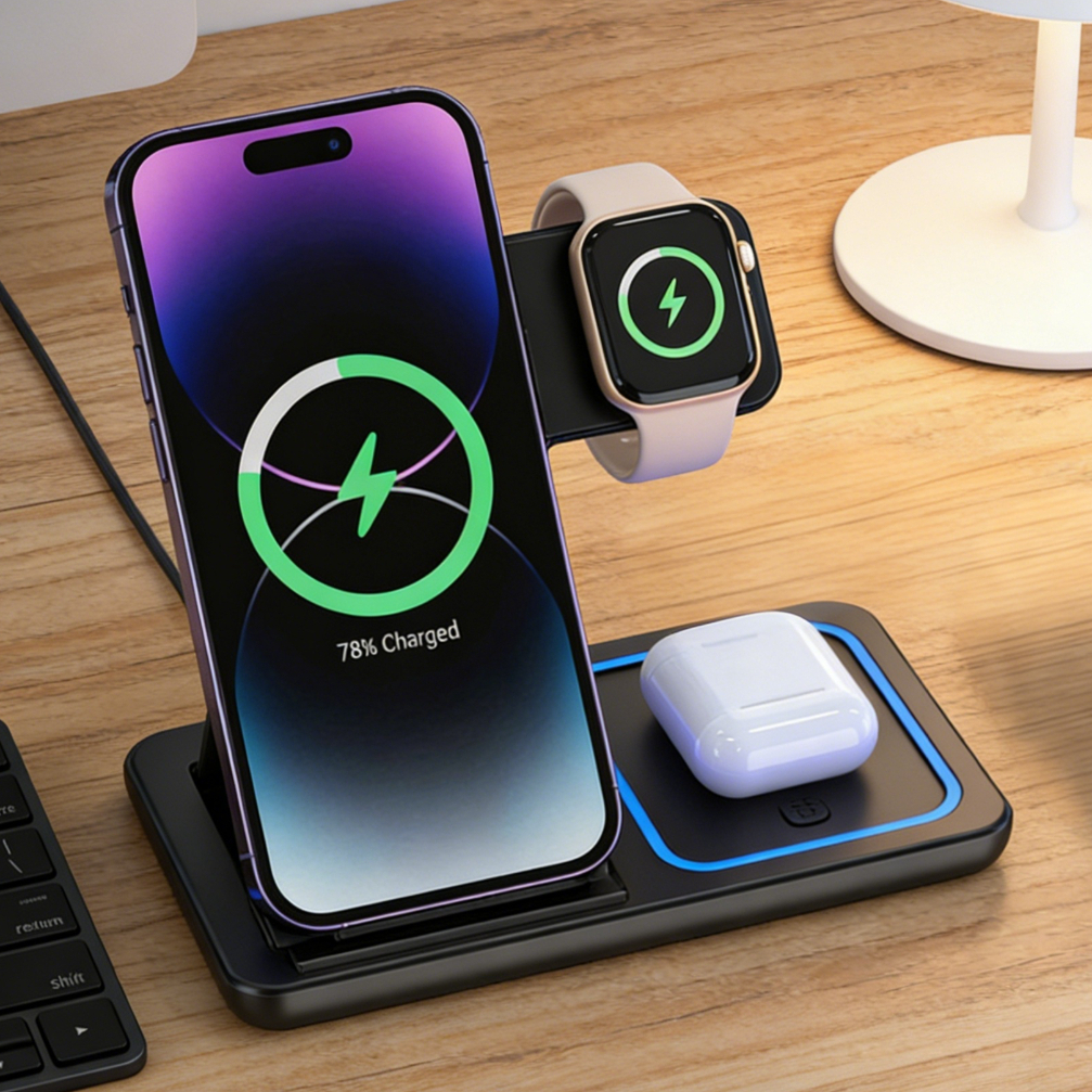 Foldable 3 in 1 Wireless Charg - Watch Charging Dock review and price